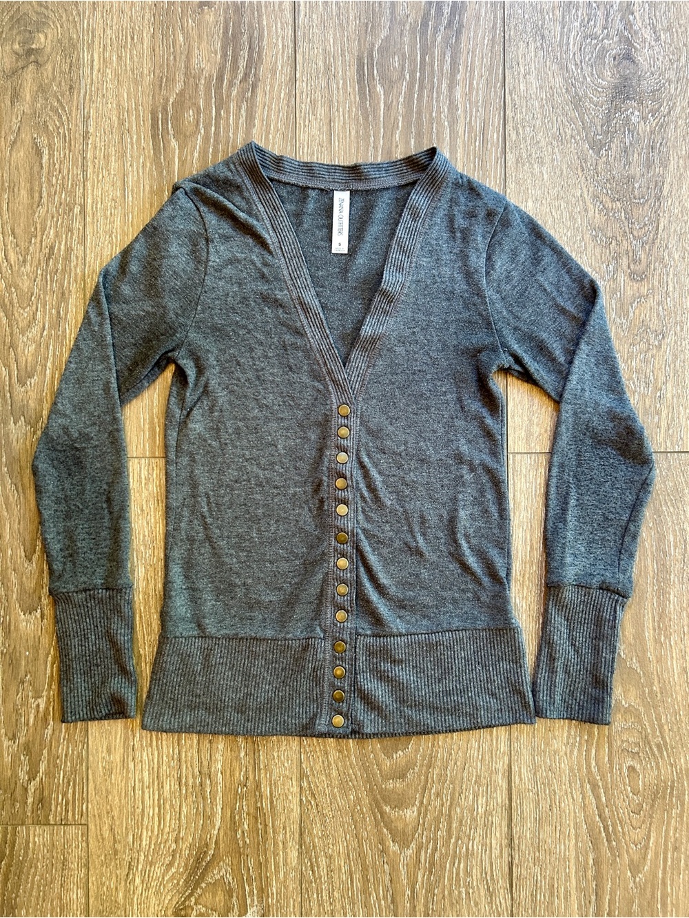 Zenana Outfitters Charcoal Button-Front V-Neck Sweater